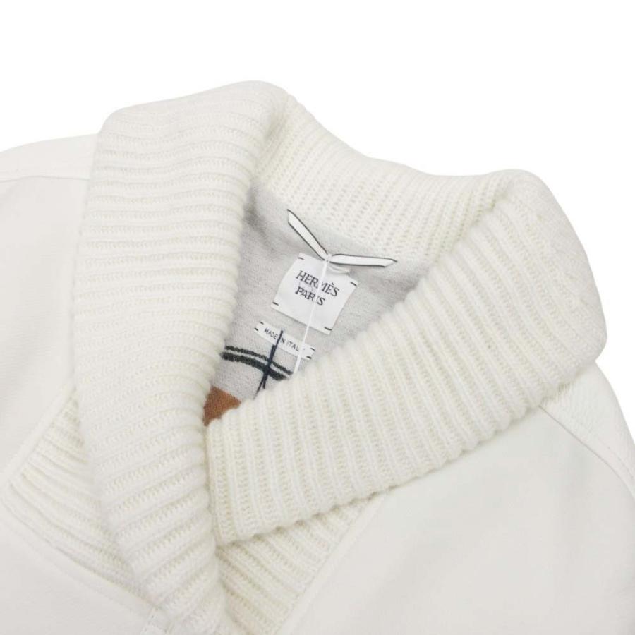 未使用 22aw HERMES エルメス ボリュームカラー コート ディアスキントリム ジャケット アウター ニット裏地 34 白 オフホワイト レディース 古着 中古_2