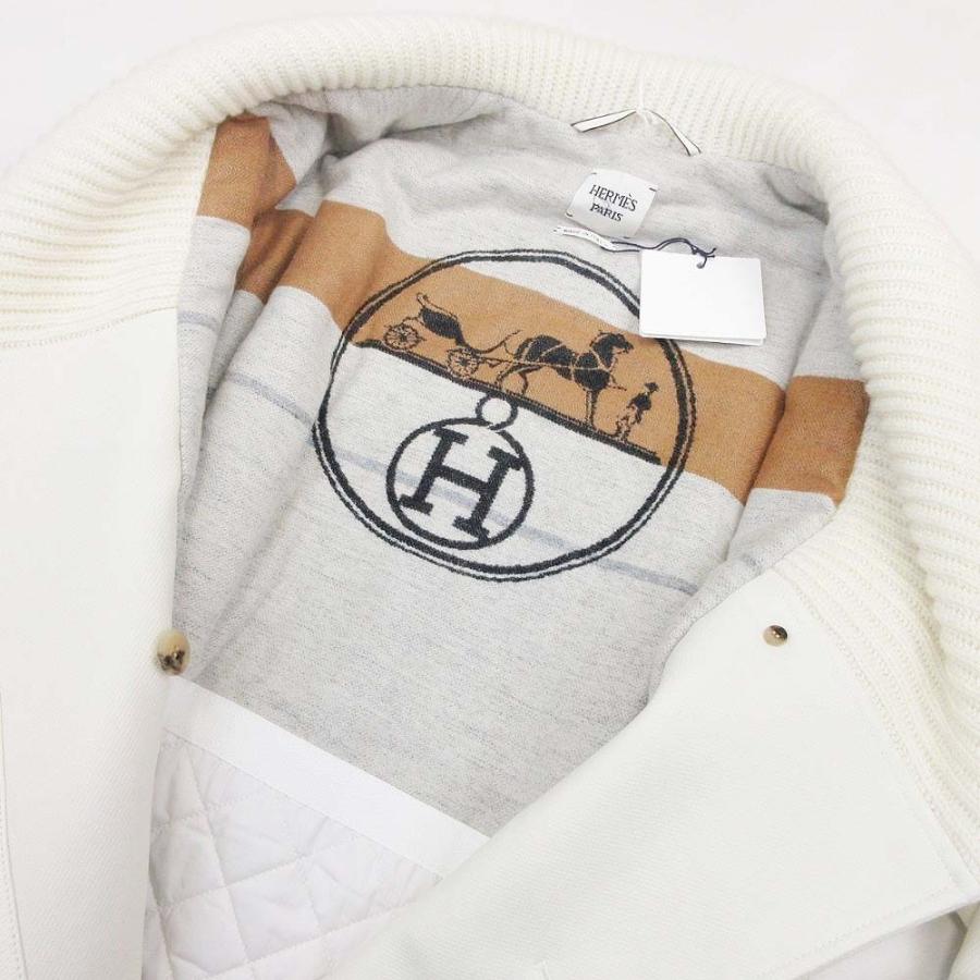 未使用 22aw HERMES エルメス ボリュームカラー コート ディアスキントリム ジャケット アウター ニット裏地 34 白 オフホワイト レディース 古着 中古_7