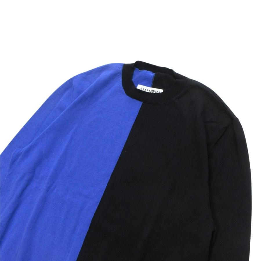 美品 24SS Maison Margiela メゾンマルジェラ MM6 バイカラー コットン ニット セーター 長袖 サイズM 黒 青 ブルー 黒 ブラック メンズ 古着 中古 | Maison Margiela | 02