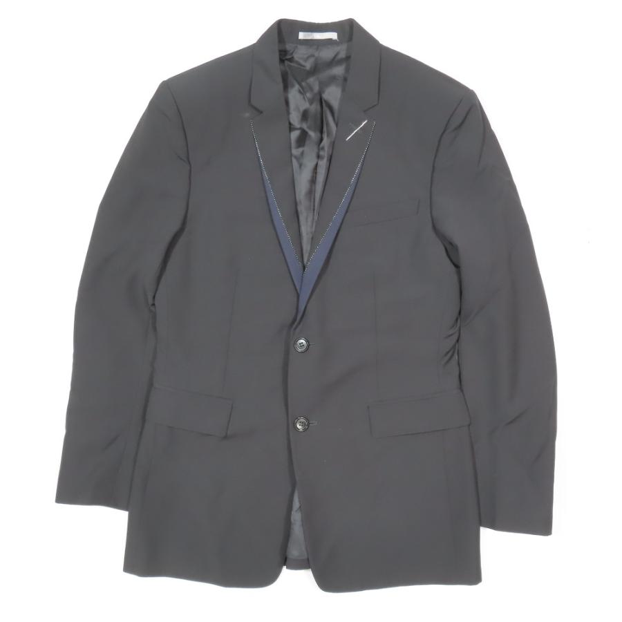 未使用 18AW DIOR ディオール シングル テーラード ジャケット 2B アトリエ ナローラペル切替 ステッチ ブレザー 黒 ブラック 44 メンズ 古着 中古 USED 未使用 18AW DIOR ディオール シングル テーラード ジャケット 2B