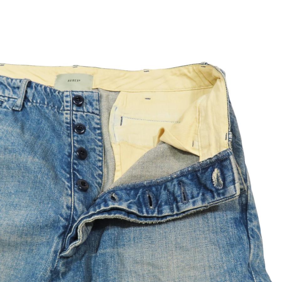良品 AVIREX アヴィレックス TFQP DENIM TROUSERS デニム トラウザーズ ボタンフライ ヴィンテージ ダメージ加工 32 ブルー メンズ 古着 中古 USED AVIREX（アヴィレックス） 良品 TFQP DENIM TROUSERS デニム