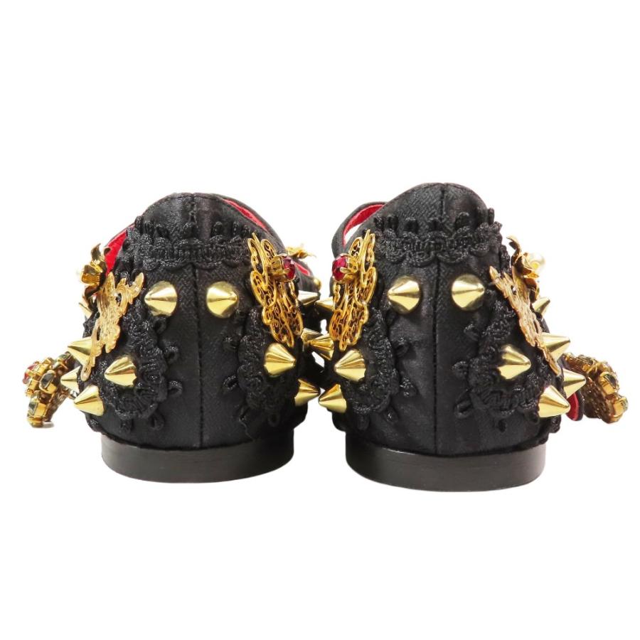 未使用 DOLCE&GABBANA ドルチェ＆ガッバーナ 総レース Tストラップ メリージェーン パンプス スタッズ シューズ 花 ビジュー 38黒 レディース 古着 中古_2