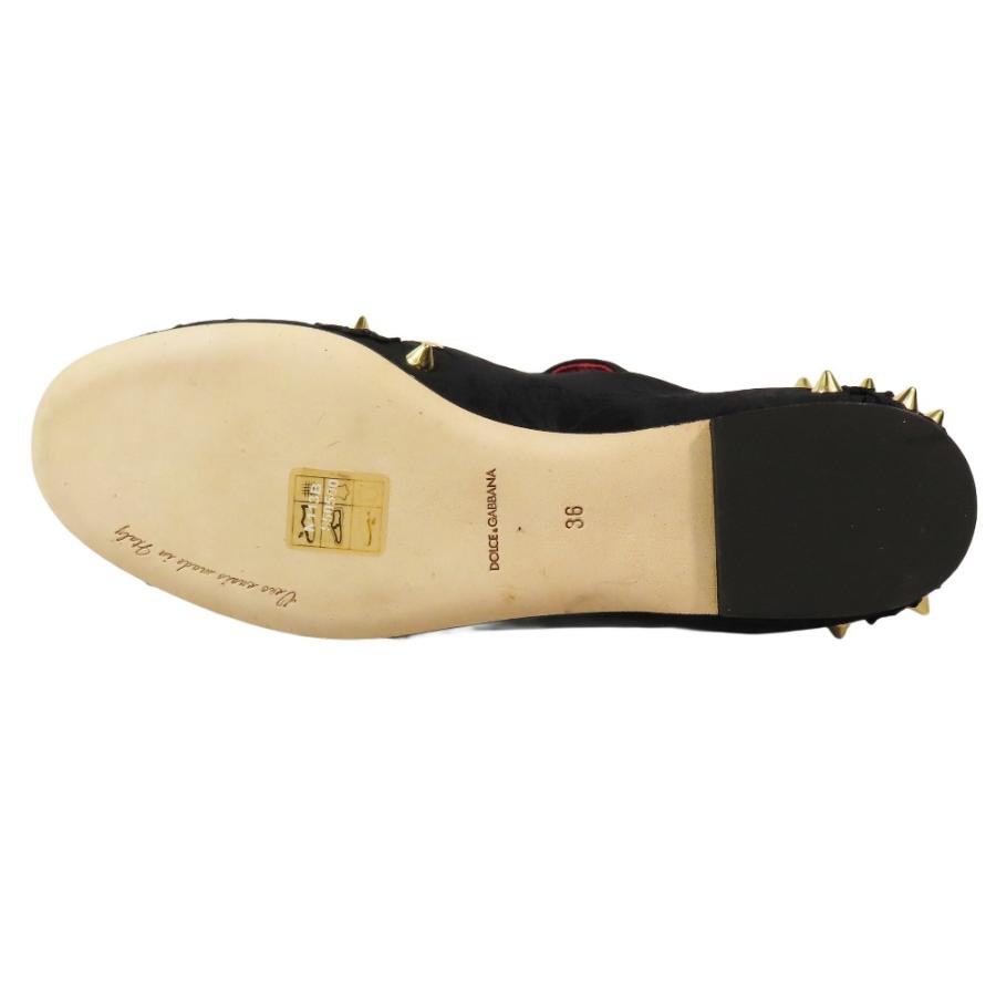 未使用 DOLCE&GABBANA ドルチェ＆ガッバーナ 総レース Tストラップ メリージェーン パンプス スタッズ シューズ 花 ビジュー 38黒 レディース 古着 中古_4