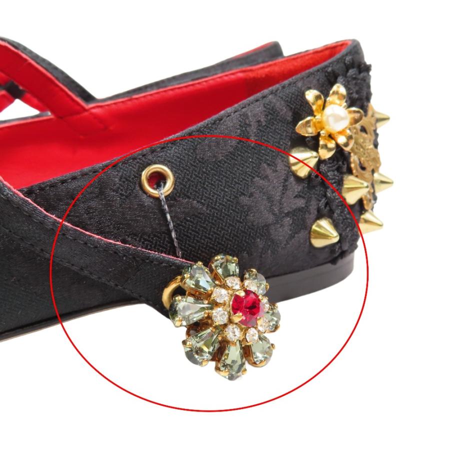 未使用 DOLCE&GABBANA ドルチェ＆ガッバーナ 総レース Tストラップ メリージェーン パンプス スタッズ シューズ 花 ビジュー 38黒 レディース 古着 中古_6