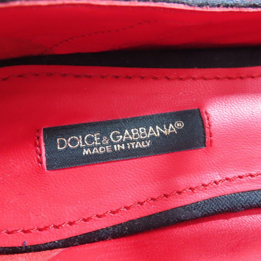 未使用 DOLCE&GABBANA ドルチェ＆ガッバーナ 総レース Tストラップ メリージェーン パンプス スタッズ シューズ 花 ビジュー 38黒 レディース 古着 中古_7