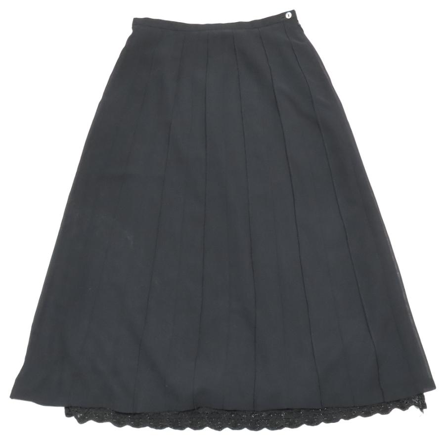 Lois CRAYON ロイスクレヨン プリーツスカート ロング ミモレ丈 レース シフォン M ブラック レディース 古着 中古 | Lois CRAYON