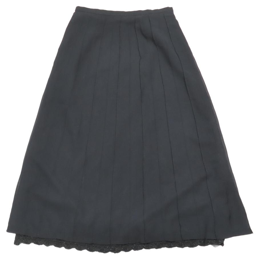 Lois CRAYON ロイスクレヨン プリーツスカート ロング ミモレ丈 レース シフォン M ブラック レディース 古着 中古 | Lois CRAYON | 01
