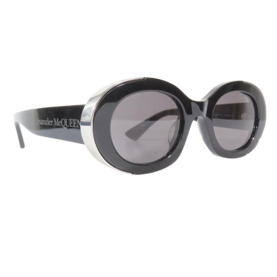 良品 Alexander McQueen アレキサンダーマックイーン ラウンドフレーム サングラス ロゴテンプル AM0445S アイウェア 黒 シルバー メンズ レディース 古着 中古 | Alexander McQueen | 06