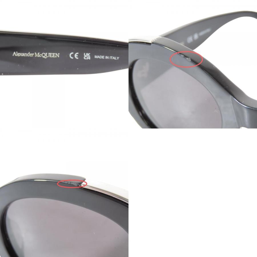 良品 Alexander McQueen アレキサンダーマックイーン ラウンドフレーム サングラス ロゴテンプル AM0445S アイウェア 黒 シルバー メンズ レディース 古着 中古 | Alexander McQueen | 09