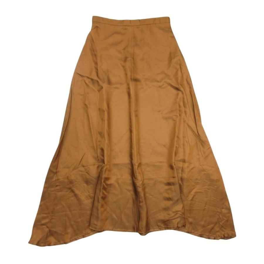 新品同様 19aw YLEVE イレーヴ シルクブレンド サテン地 ランダムヘム ロング マキシ丈 フレアスカート 1 茶 ブラウン レディース 古着 中古 | YLEVE