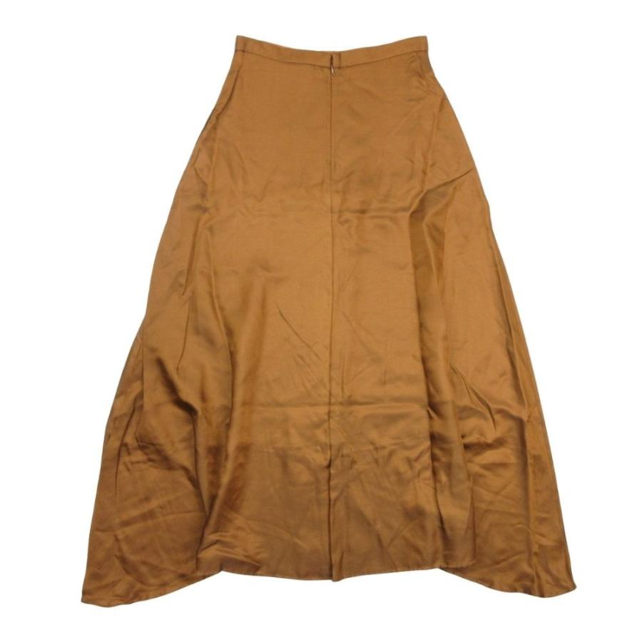 新品同様 19aw YLEVE イレーヴ シルクブレンド サテン地 ランダムヘム ロング マキシ丈 フレアスカート 1 茶 ブラウン レディース 古着 中古 | YLEVE | 01