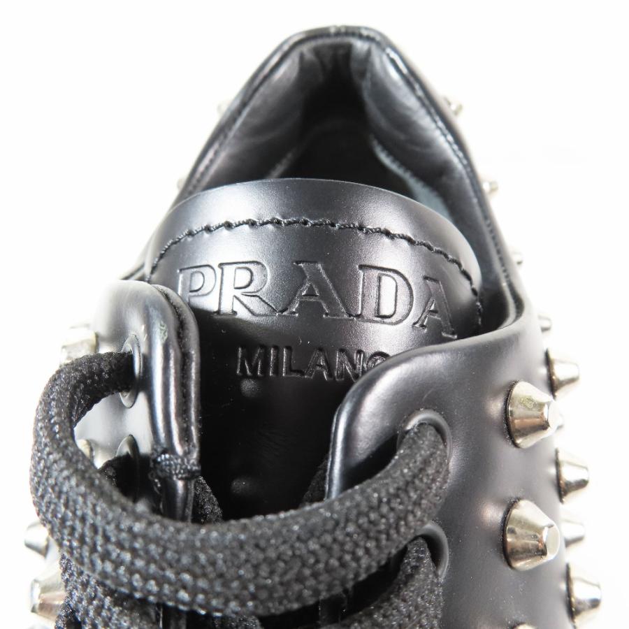 新品同様 PRADA プラダ 714 モノリス ブラッシュドレザー 厚底 スタッズ ローファー レースアップ 靴 シューズ ブラック 35.5/22.5cm レディース 古着 中古_6