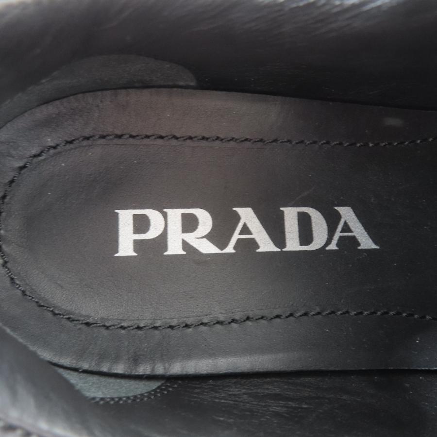 新品同様 PRADA プラダ 714 モノリス ブラッシュドレザー 厚底 スタッズ ローファー レースアップ 靴 シューズ ブラック 35.5/22.5cm レディース 古着 中古_7