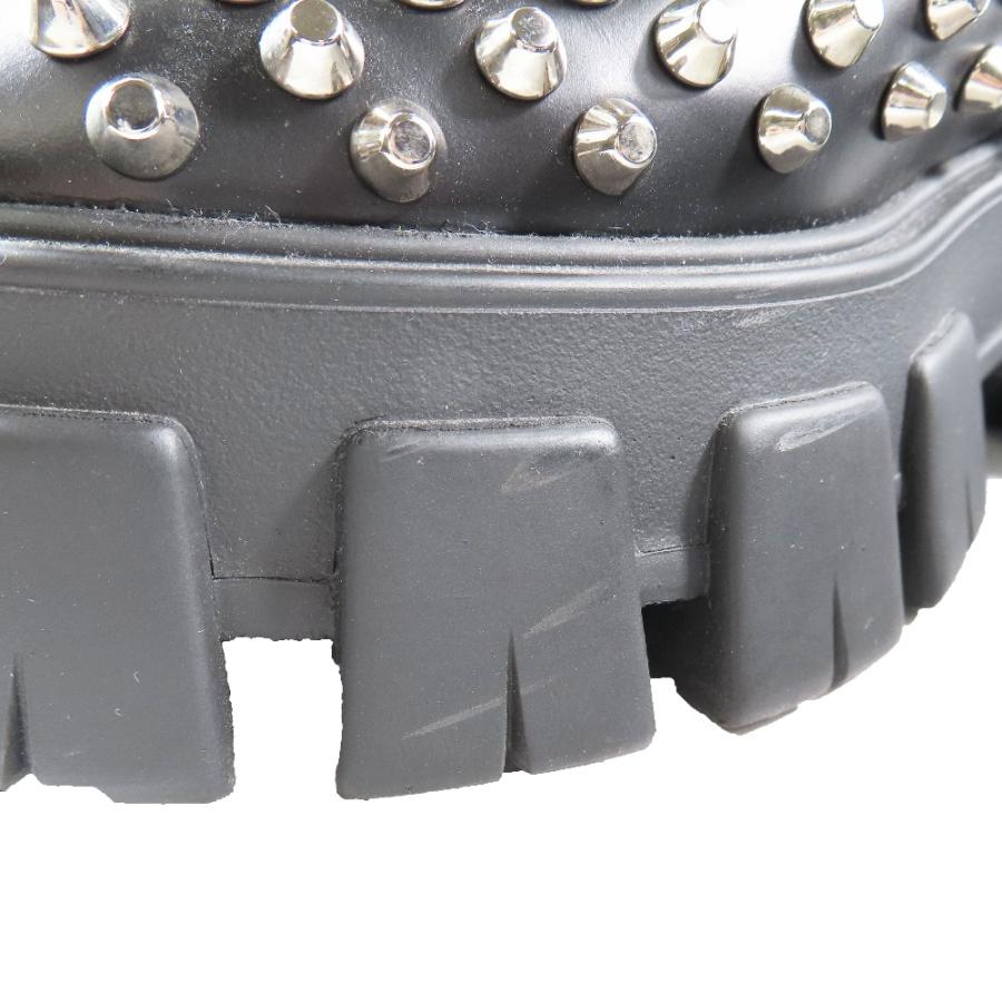 新品同様 PRADA プラダ 714 モノリス ブラッシュドレザー 厚底 スタッズ ローファー レースアップ 靴 シューズ ブラック 35.5/22.5cm レディース 古着 中古_8