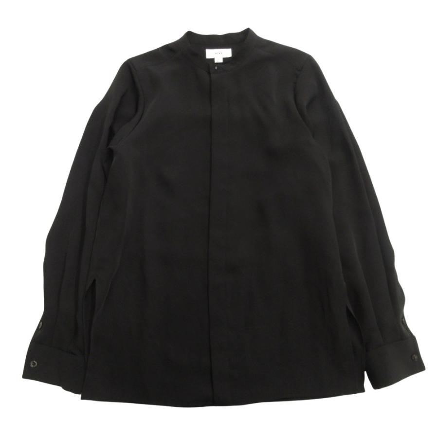 良品 22aw HYKE ハイク バンドカラー シャツ ブラウス カットソー ダブルカフス サテン 比翼 サイズ1 黒 ブラック レディース 古着 中古 | HYKE