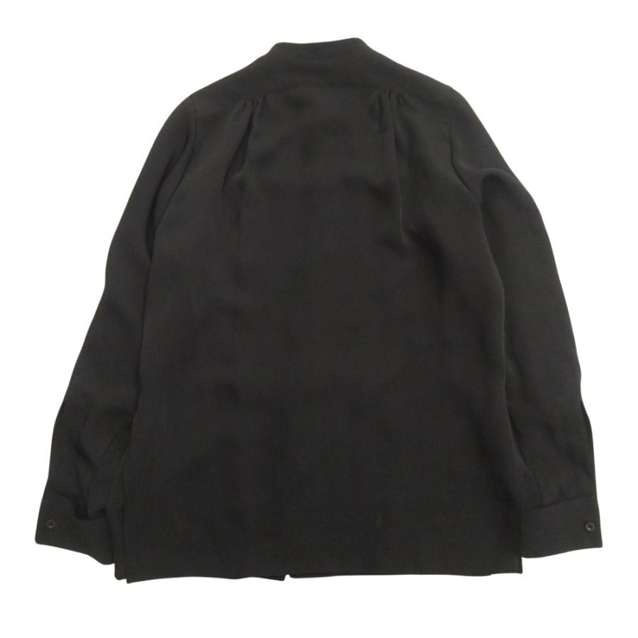 良品 22aw HYKE ハイク バンドカラー シャツ ブラウス カットソー ダブルカフス サテン 比翼 サイズ1 黒 ブラック レディース 古着 中古 | HYKE | 01
