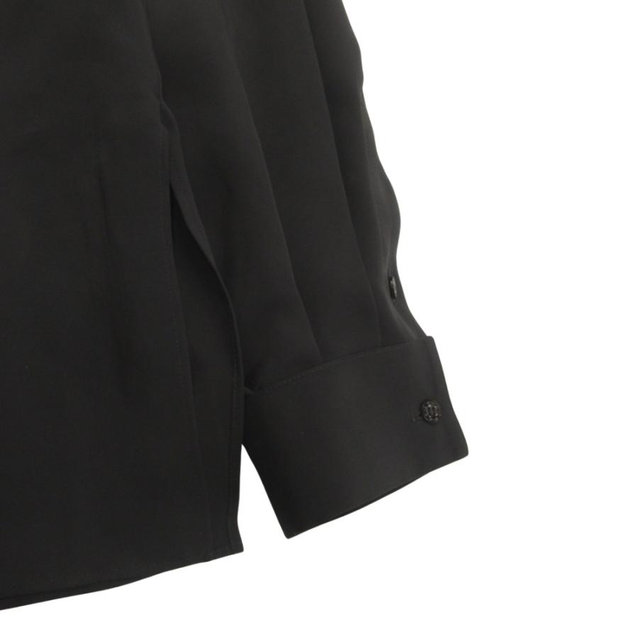 良品 22aw HYKE ハイク バンドカラー シャツ ブラウス カットソー ダブルカフス サテン 比翼 サイズ1 黒 ブラック レディース 古着 中古 | HYKE | 03