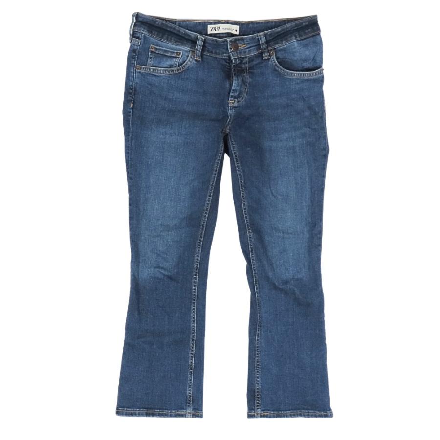 美品 ZARA ザラ デニムパンツ ジーンズ ストレッチ Gパン ボトムス ウォッシュ加工 ロゴボタン 38 青 インディゴブルー レディース 古着 中古 | ZARA