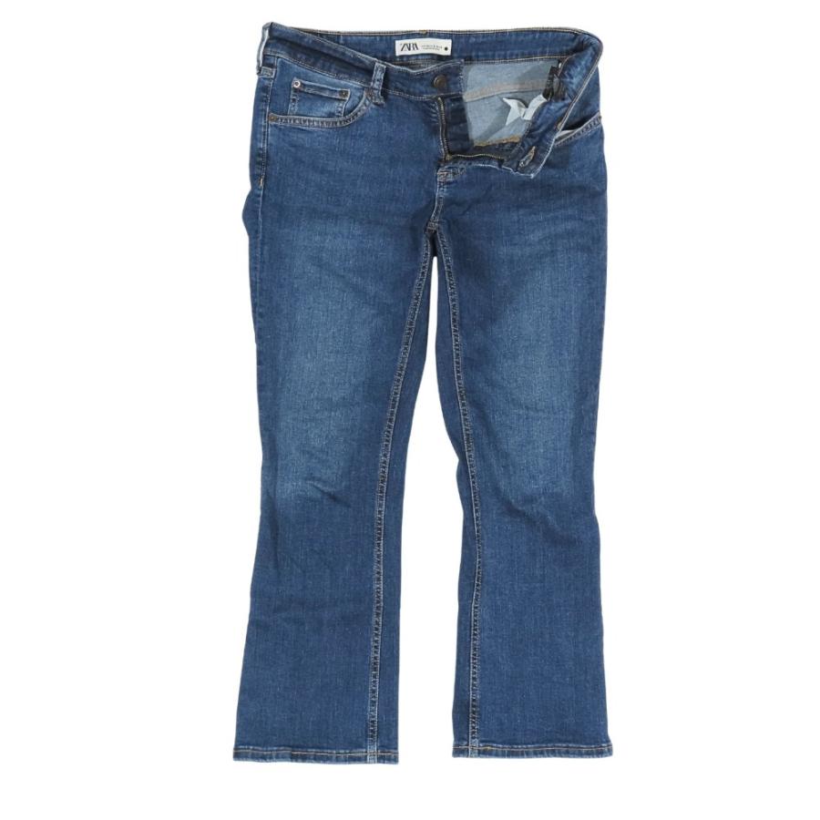 美品 ZARA ザラ デニムパンツ ジーンズ ストレッチ Gパン ボトムス ウォッシュ加工 ロゴボタン 38 青 インディゴブルー レディース 古着 中古 | ZARA | 01