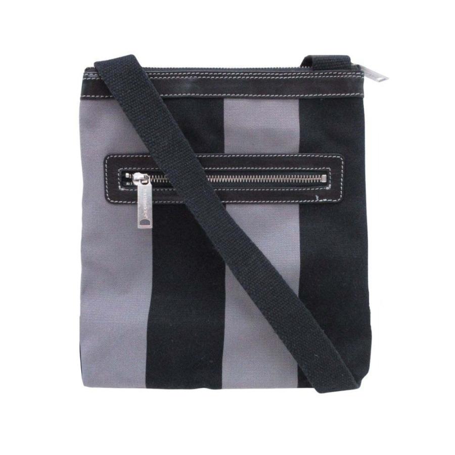 美品 Marimekko マリメッコ ストライプ ショルダーバッグ キャンバス x レザー クロスボディ 鞄 カバン 黒 ブラック グレー レディース 古着 中古 | marimekko