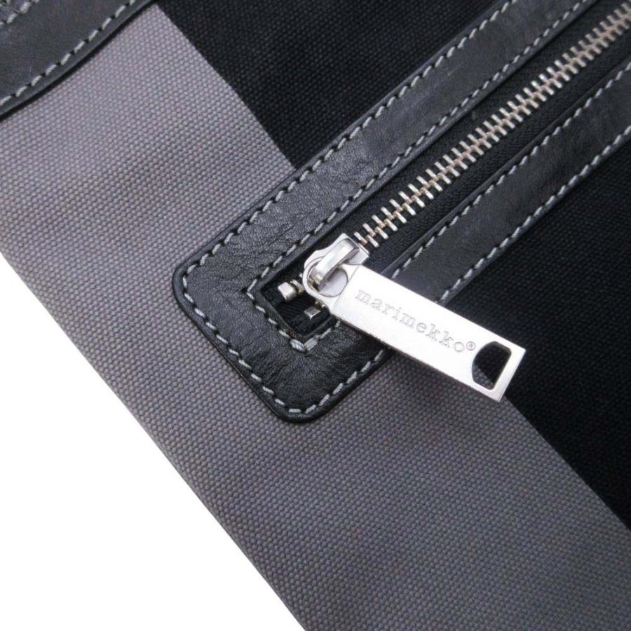美品 Marimekko マリメッコ ストライプ ショルダーバッグ キャンバス x レザー クロスボディ 鞄 カバン 黒 ブラック グレー レディース 古着 中古 | marimekko | 05