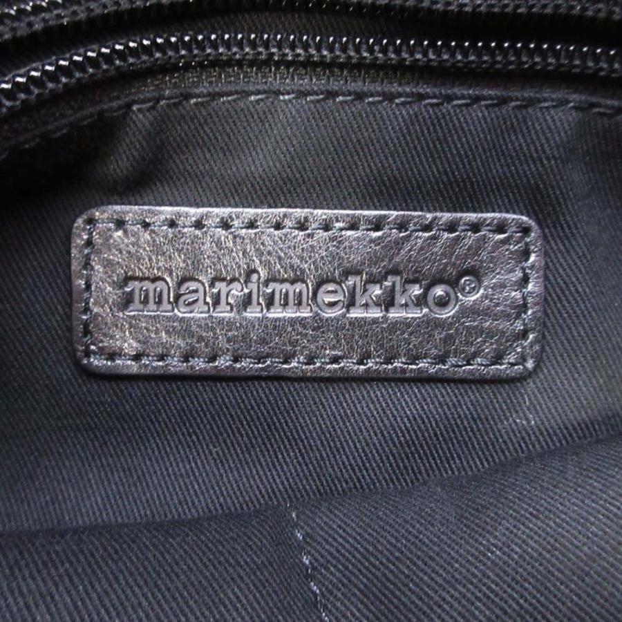 美品 Marimekko マリメッコ ストライプ ショルダーバッグ キャンバス x レザー クロスボディ 鞄 カバン 黒 ブラック グレー レディース 古着 中古 | marimekko | 08