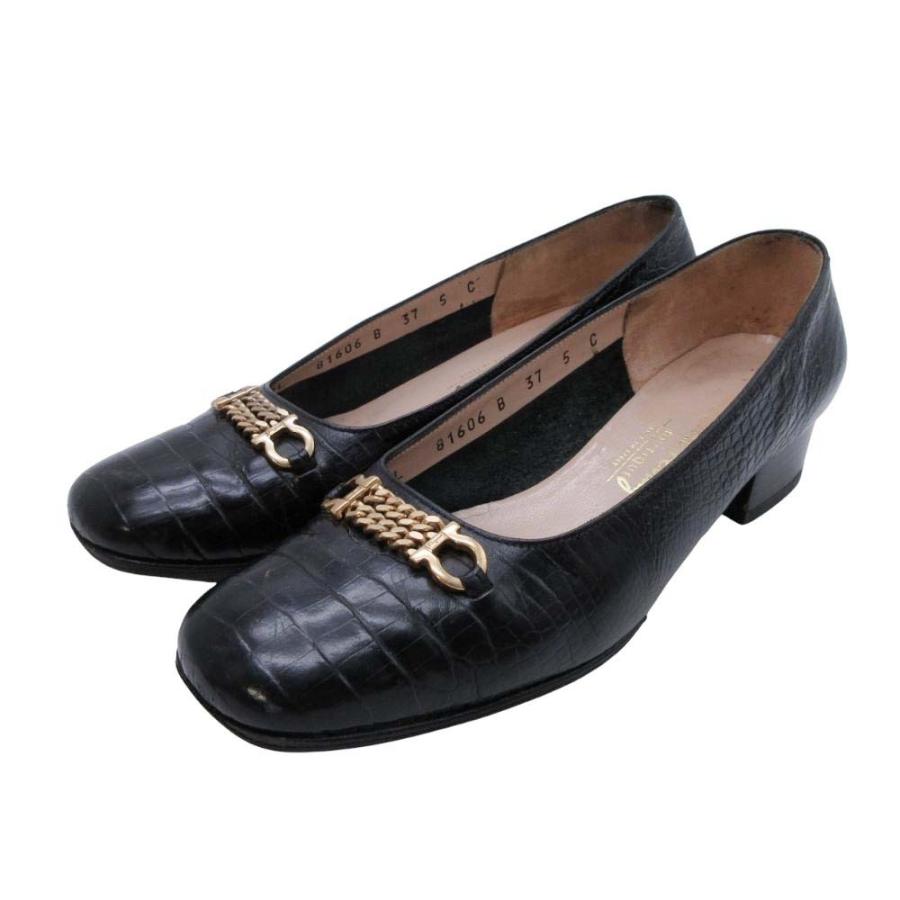 Salvatore Ferragamo サルヴァトーレフェラガモ クロコ型押し ガンチーニ パンプス シューズ 靴 5.0/22.5 ブラック レディース 古着 中古 |  | 01