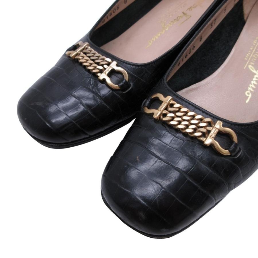 Salvatore Ferragamo サルヴァトーレフェラガモ クロコ型押し ガンチーニ パンプス シューズ 靴 5.0/22.5 ブラック レディース 古着 中古 |  | 06