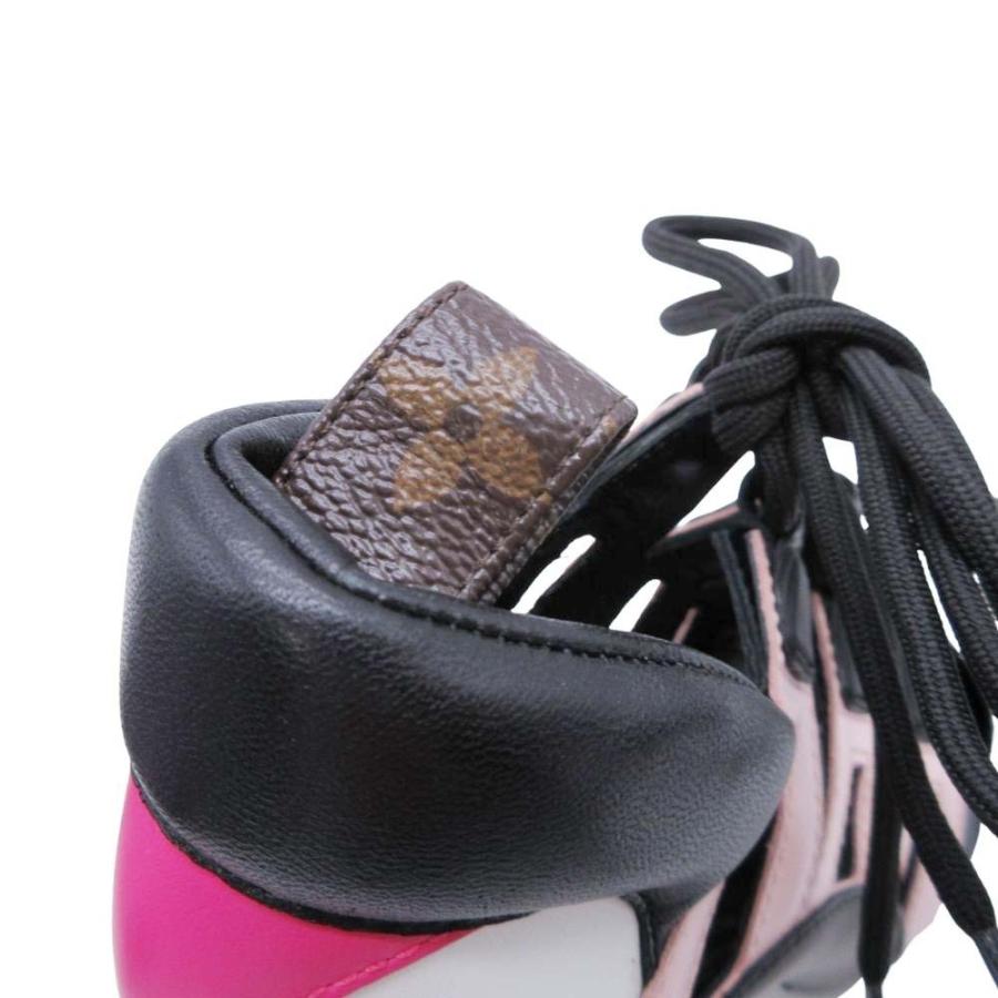美品 19年製 LOUIS VUITTON ルイヴィトン ストリームライン パンプス シューズ レースアップ レザー 35.5/23.0 黒 ピンク レディース 古着 中古_5