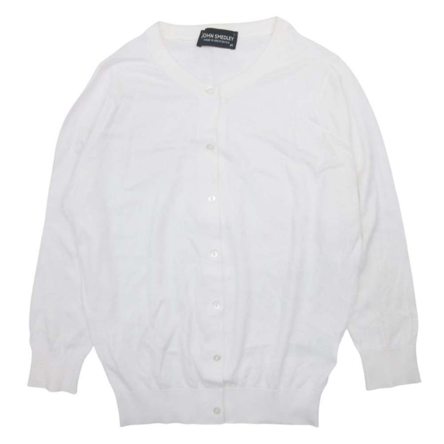 良品 JOHN SMEDLEY ジョンスメドレー コットン ニット カーディガン クルーネック 長袖 XS 白 ホワイト レディース 古着 中古 | JOHN SMEDLEY