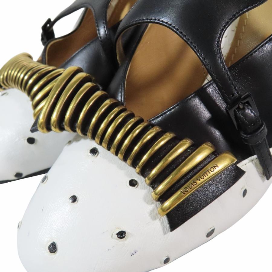 未使用 18AW ルイヴィトン LOUIS VUITTON バイカラー パンプス ハイヒール バックストラップ レザー シューズ 37 ホワイト ブラック レディース 古着 中古_5