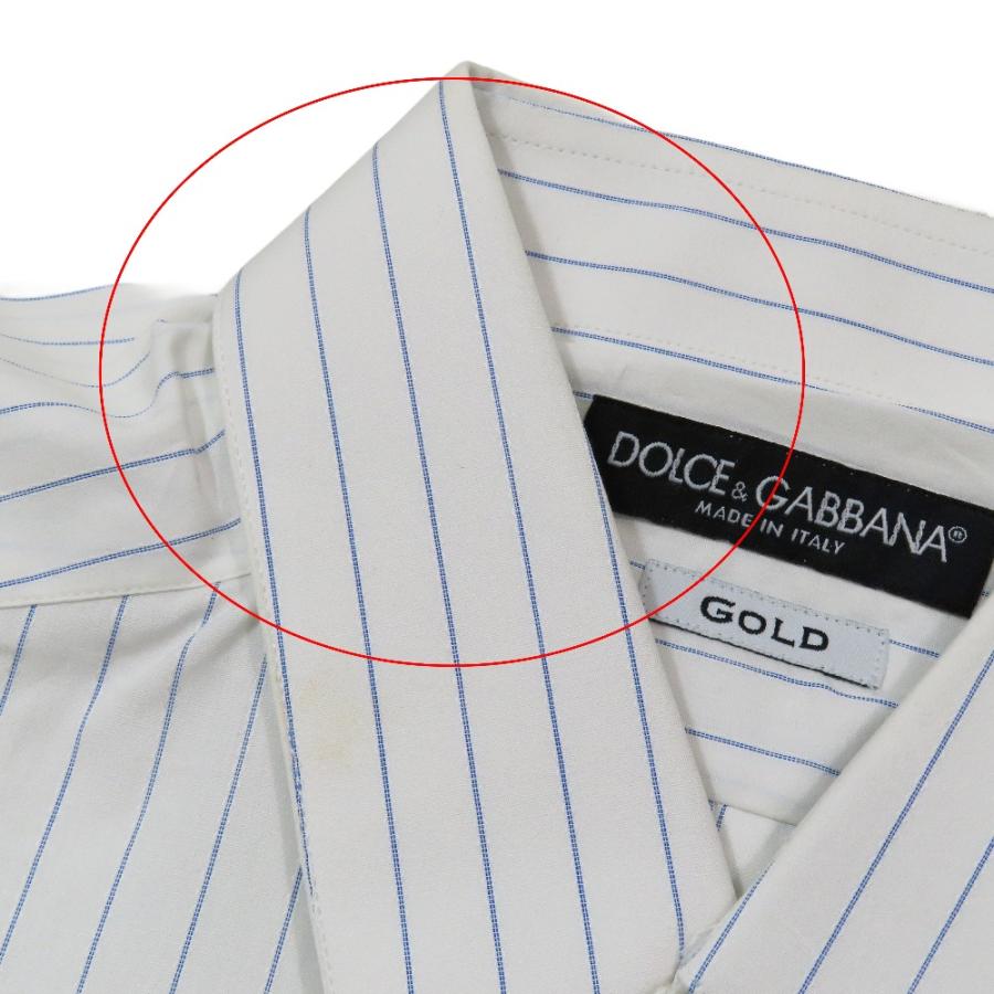 未使用 DOLCE&GABBANA ドルチェアンドガッバーナ GOLD コットン ドレスシャツ ピンストライプ 長袖 カットソー 37 ホワイト メンズ 古着 中古 | DOLCE&GABBANA | 08
