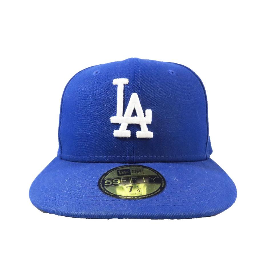 美品 NEWERA ニューエラ LP 59FIFTY MLBオンフィールド ロサンゼルス・ドジャース ゲーム ロゴ 刺繍 キャップ 帽子 ブルー 7 4/1 メンズ 古着 中古 | NEW ERA