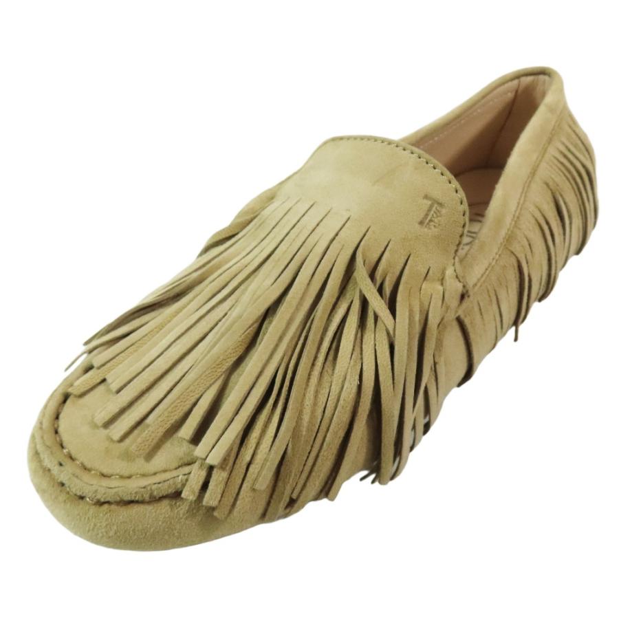 未使用 TOD'S トッズ GOMMINI FRANGE ゴンミーニ フリンジ モカシン ローファー ドライビングシューズ スエード レザー 35 ベージュ レディース 古着 中古 | 
