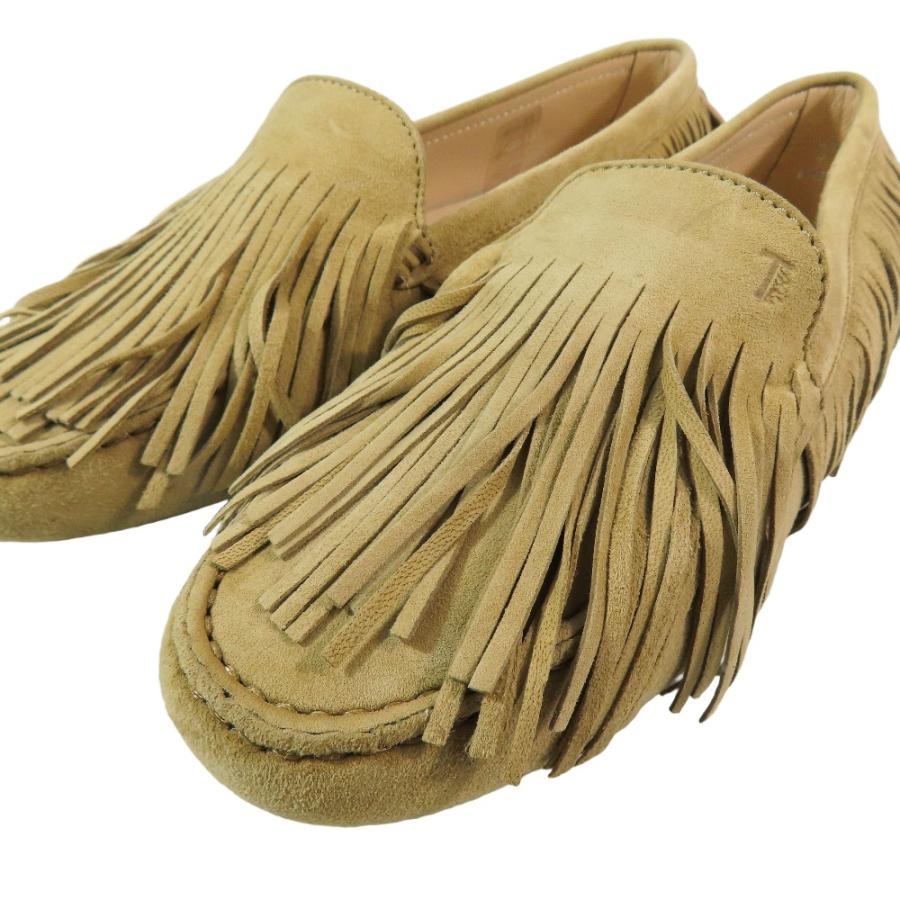 未使用 TOD'S トッズ GOMMINI FRANGE ゴンミーニ フリンジ モカシン ローファー ドライビングシューズ スエード レザー 35 ベージュ レディース 古着 中古 |  | 05