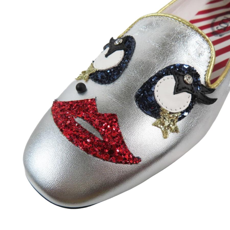 未使用 TOD'S トッズ BALLERINA FLAT サーカス ゴンミーニ ローファー フラットシューズ スリッポン グリッター レザー 35 シルバー レディース 古着 中古 |  | 04