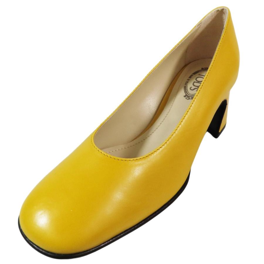 未使用 TOD'S トッズ CUOIO INIEZ チャンキーヒール パンプス シューズ スクエアトゥ レザー 35.5 イエロー レディース 古着 中古_1