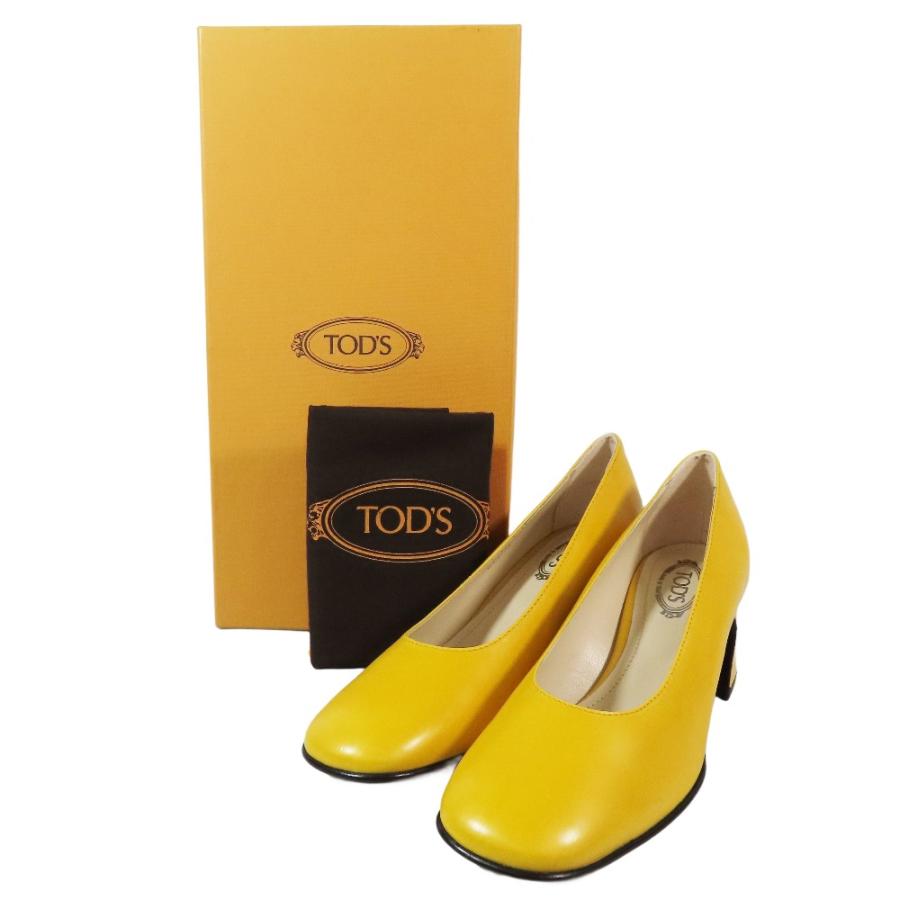 未使用 TOD'S トッズ CUOIO INIEZ チャンキーヒール パンプス シューズ スクエアトゥ レザー 35.5 イエロー レディース 古着 中古_5