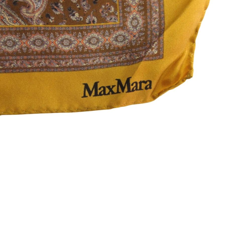 美品 MAX MARA マックスマーラ シルク スカーフ ハンカチ チーフ ペイズリー ロゴ 白タグ 30cm 黄 イエロー×マルチ レディース 古着 中古 | Max Mara | 02