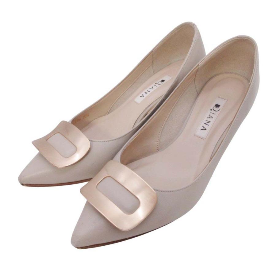 良品 DIANA ダイアナ メタルスクエアバックル パンプス ポインテッドトゥ 5cmヒール シューズ 靴 22.5cm ベージュ レディース 古着 中古 | DIANA | 01