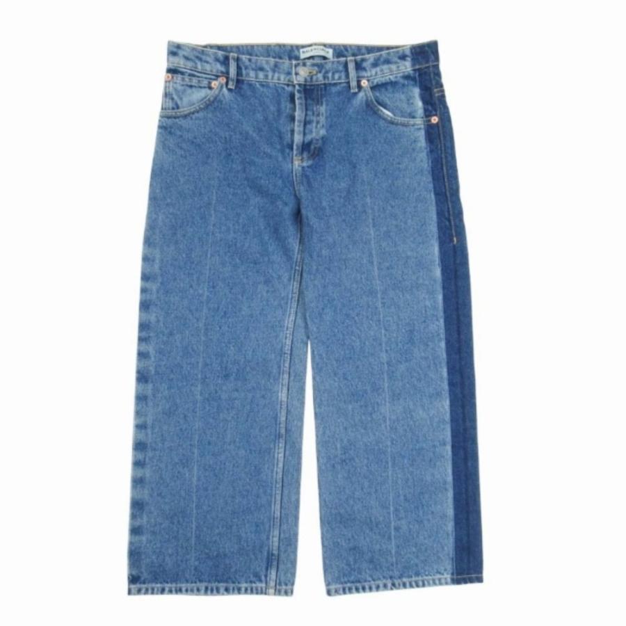 美品 2016年製 BALENCIAGA バレンシアガ ROCKABILLY ワイドレッグ デニム クロップド ジーンズ パンツ 36 インディゴ レディース 古着 中古 | BALENCIAGA