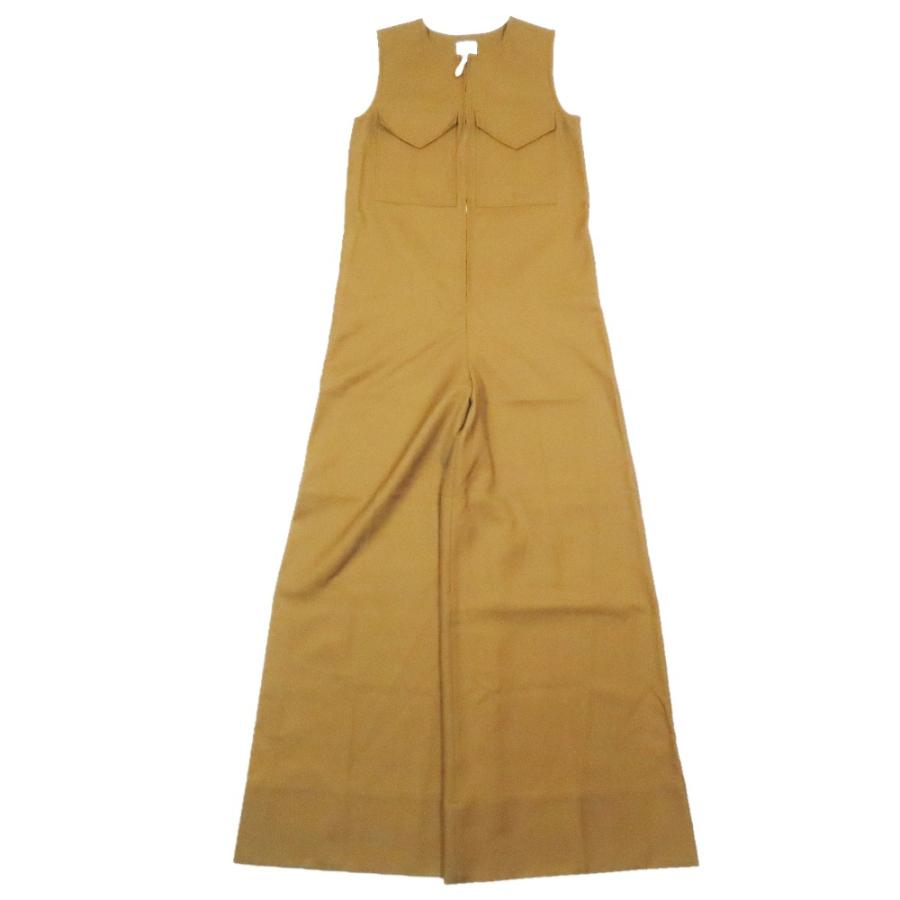 未使用 BURBERRY バーバリー ウール ジャンプスーツ サロペット ハーフジップ ノースリーブ ロング ワイドパンツ 38 ブラウン レディース 古着 中古 | BURBERRY