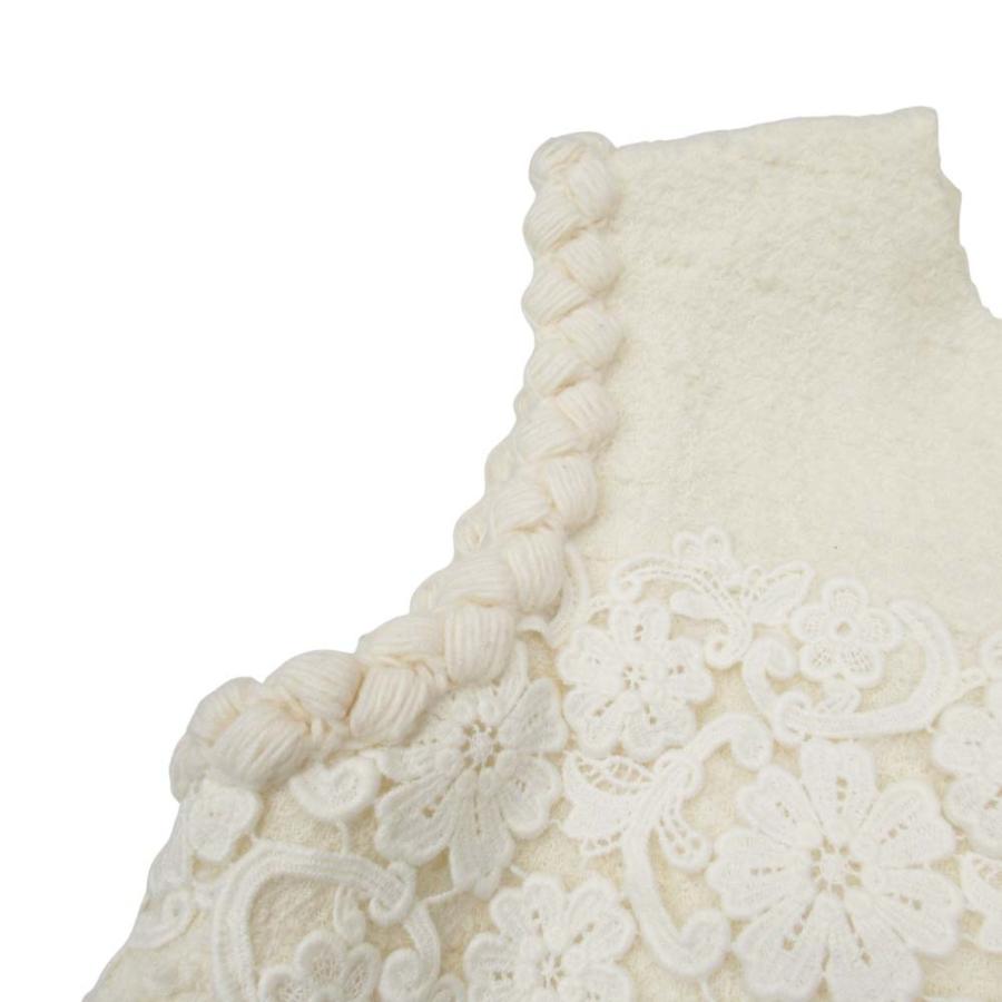 美品 Rene TISSUE ルネ ツイード ノースリーブワンピース クロシェレース 膝丈 ドレス 34 白 オフホワイト レディース 古着 中古 | Rene | 03