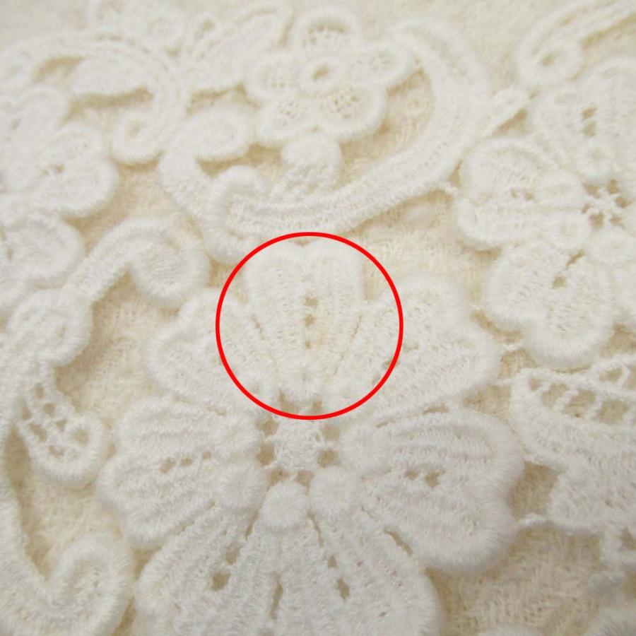 美品 Rene TISSUE ルネ ツイード ノースリーブワンピース クロシェレース 膝丈 ドレス 34 白 オフホワイト レディース 古着 中古 | Rene | 07