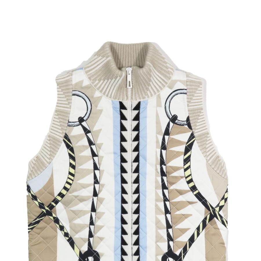 未使用 HERMES エルメス ツイルレーヌ カシシル スカーフプリント ニット切替 キルティング ロングダウンベスト ジレ ベージュ 36 レディース 古着 中古 | HERMES | 05