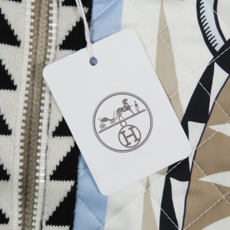 未使用 HERMES エルメス ツイルレーヌ カシシル スカーフプリント ニット切替 キルティング ロングダウンベスト ジレ ベージュ 36 レディース 古着 中古 | HERMES | 07