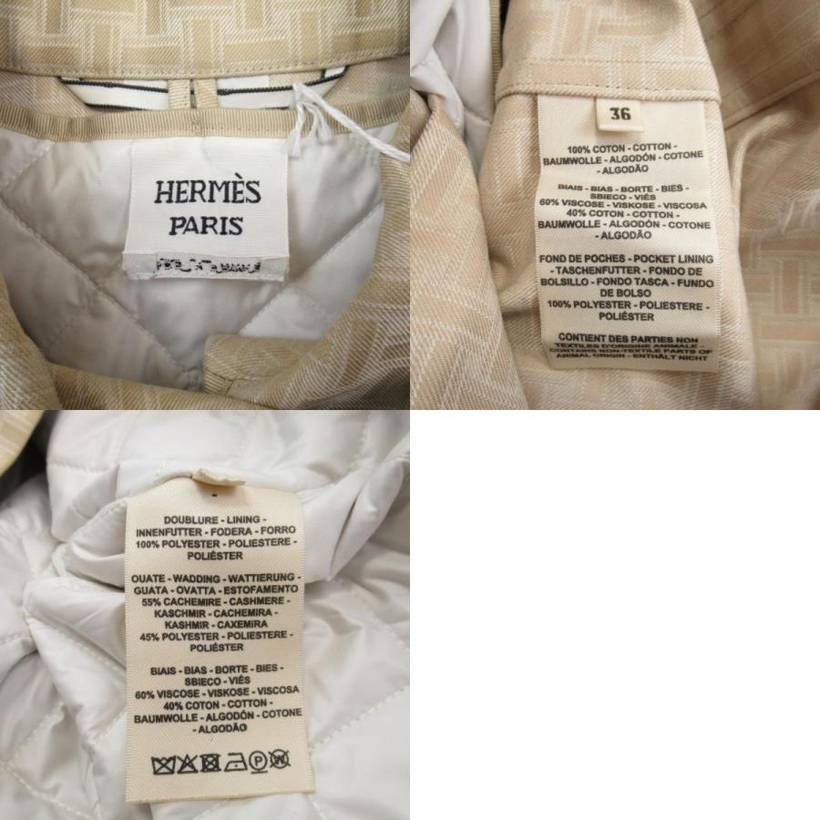 未使用 22aw HERMES エルメス MOSAIQUE Hモザイク ステンカラーコート キルティングライナー セリエボタン ジャケット 36 ベージュ レディース 古着 中古の画像
