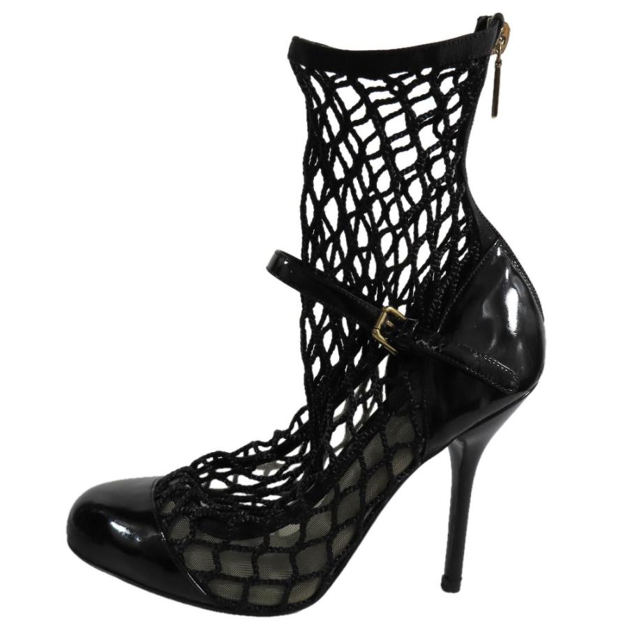 未使用 DOLCE&GABBANA ドルチェアンドガッバーナ メッシュ パンプス ハイヒール エナメル ショートブーツ シューズ 37 黒 レディース 古着 中古 | DOLCE&GABBANA
