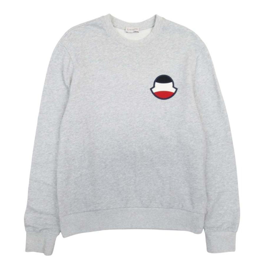 美品 20ss MONCLER モンクレール ロゴワッペン スウェットシャツ 裏毛 トレーナー クルーネック トップス カットソー M 杢グレー メンズ 古着 中古 | MONCLER