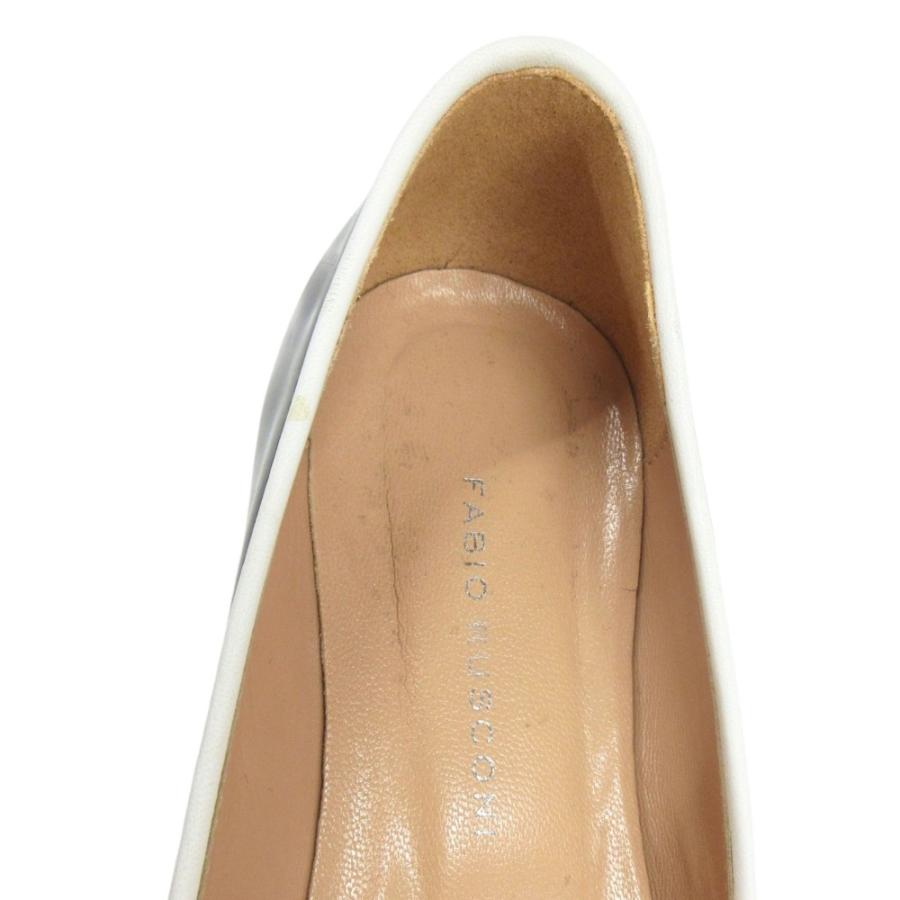 良品 FABIO RUSCONI ファビオルスコーニ パンプス フラット シューズ 靴 エナメル リボン サイズ35 黒 ブラック 白 ホワイト レディース 古着 中古 | FABIO RUSCONI | 04